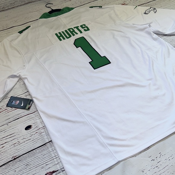 Jalen Hurts•Eagles (Sz-5XL) #1•white & Kelly Green•Stitched not pressed - Picture 3 of 8